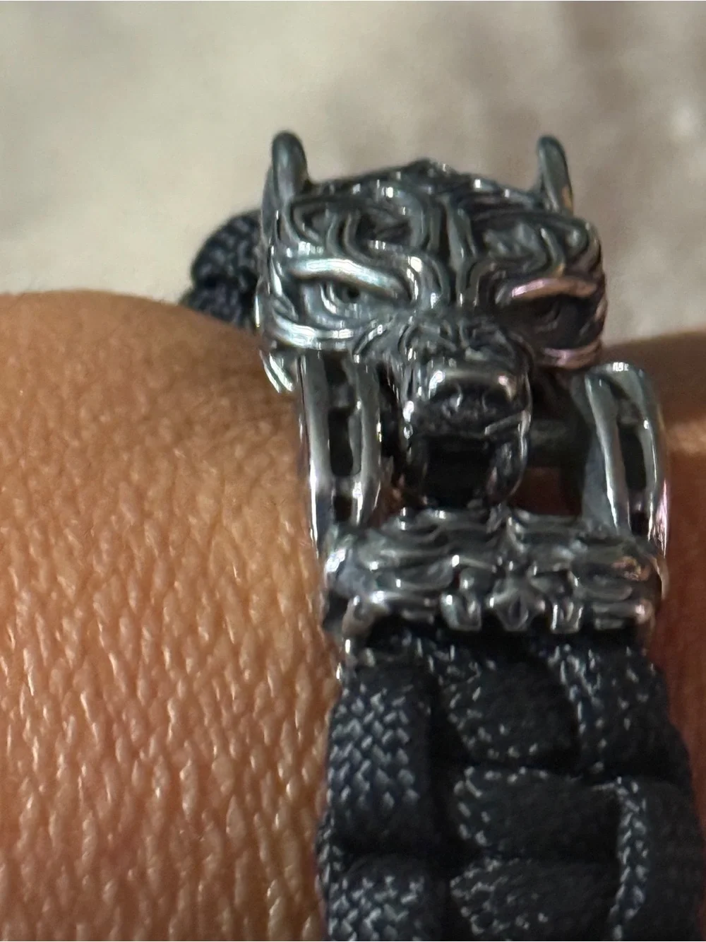 Stainless steel wolf head rope bracelet